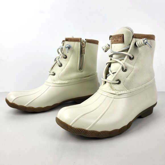 Sperry Top Sider Women's Saltwater Duck Boot Wool Ivory Snow Rain Boots Size 8 - Picture 1 of 14